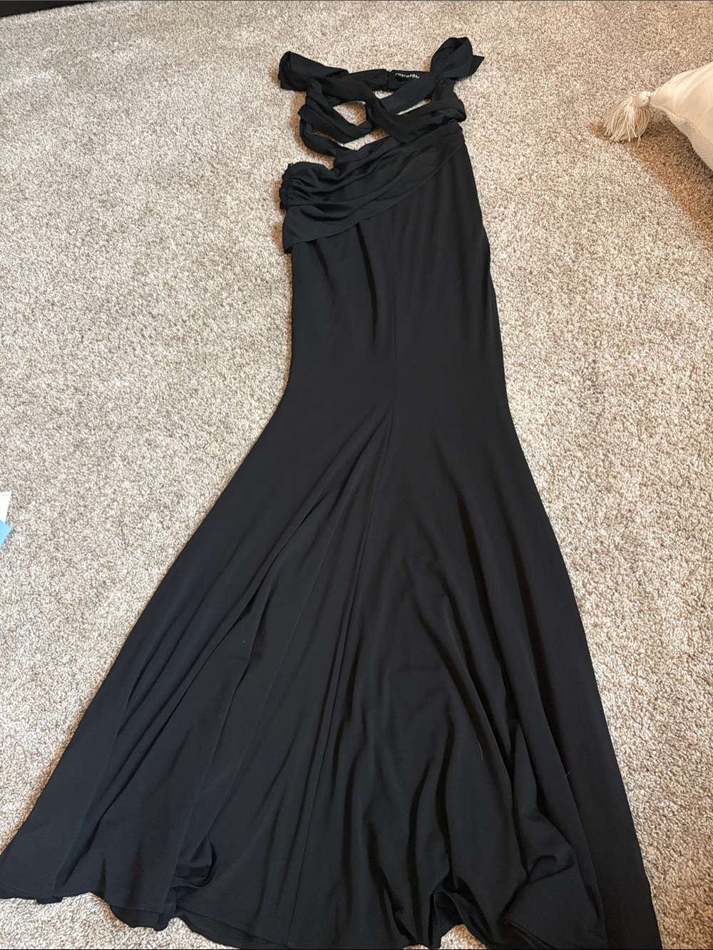 Retrofete Black One-Shoulder Maxi Gown with Twist Strap
